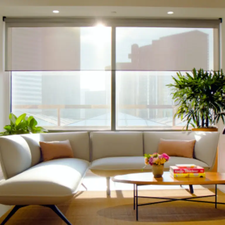 Living room featuring integrated lighting, shades, and smart home technology
